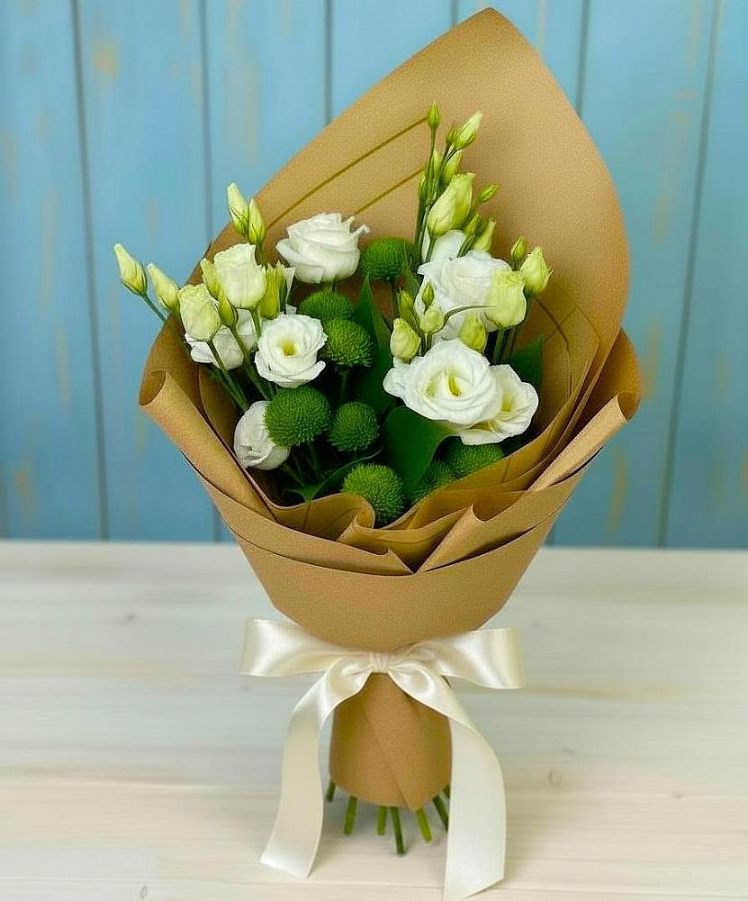 Букет цветов из: Хризантемы и Лизиантусы в Кулунде