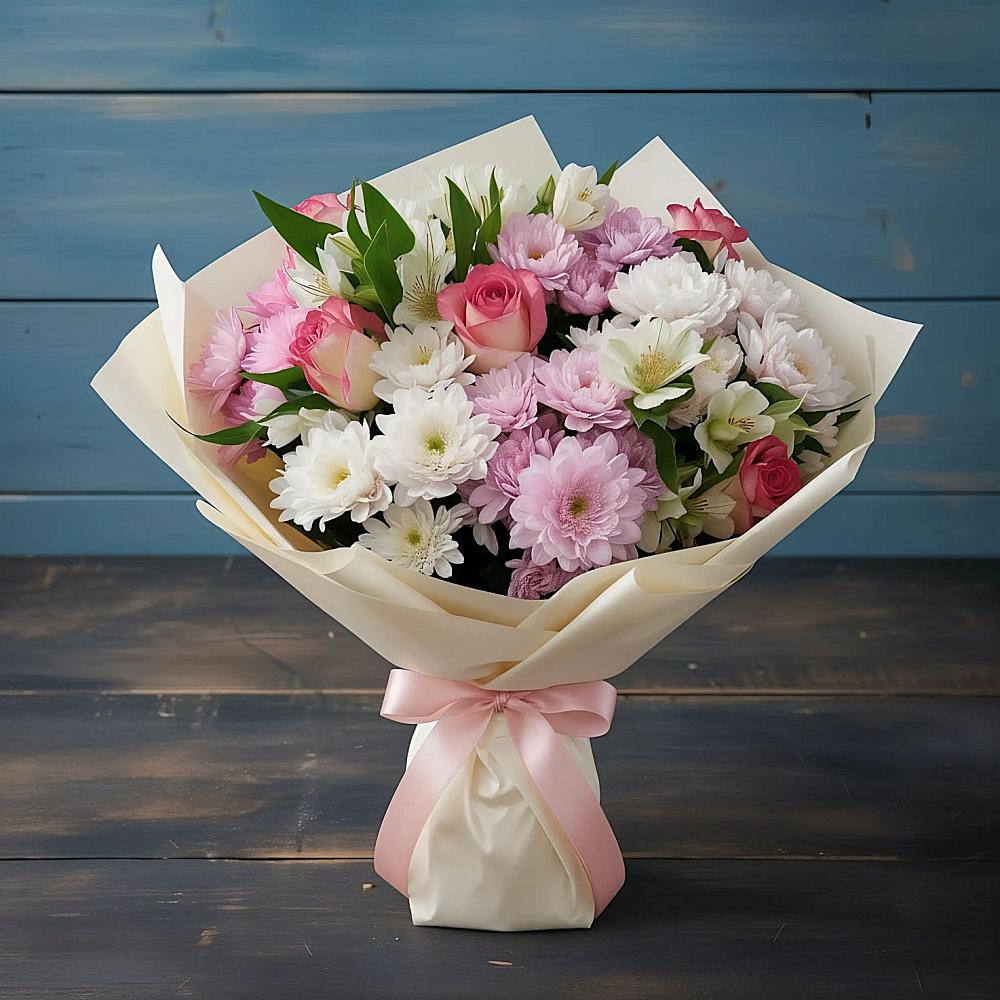 Букет цветов из: Хризантемы, Альстромерии и Розы в Кулунде